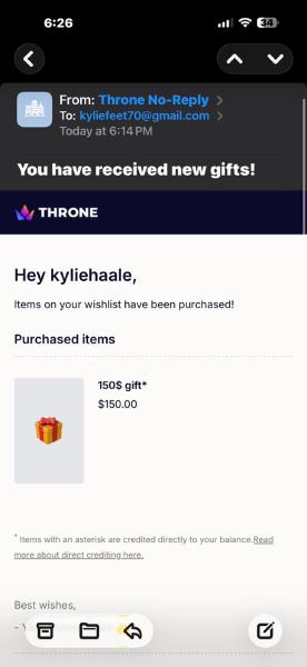 RT : LOVE DRAINING YOU 6:26 ow TE 4 A Vv From: Throne No-Reply
